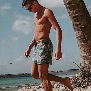 H&M Floral Green Swim Trunks